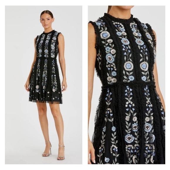 Mac Duggal 9135 NWT Sleeveless High Neck Embroidered Mini Dress